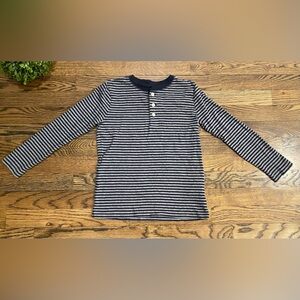 Crewcuts Boys Striped Navy & Gray Long Sleeve Henley Shirt Sz 6-7